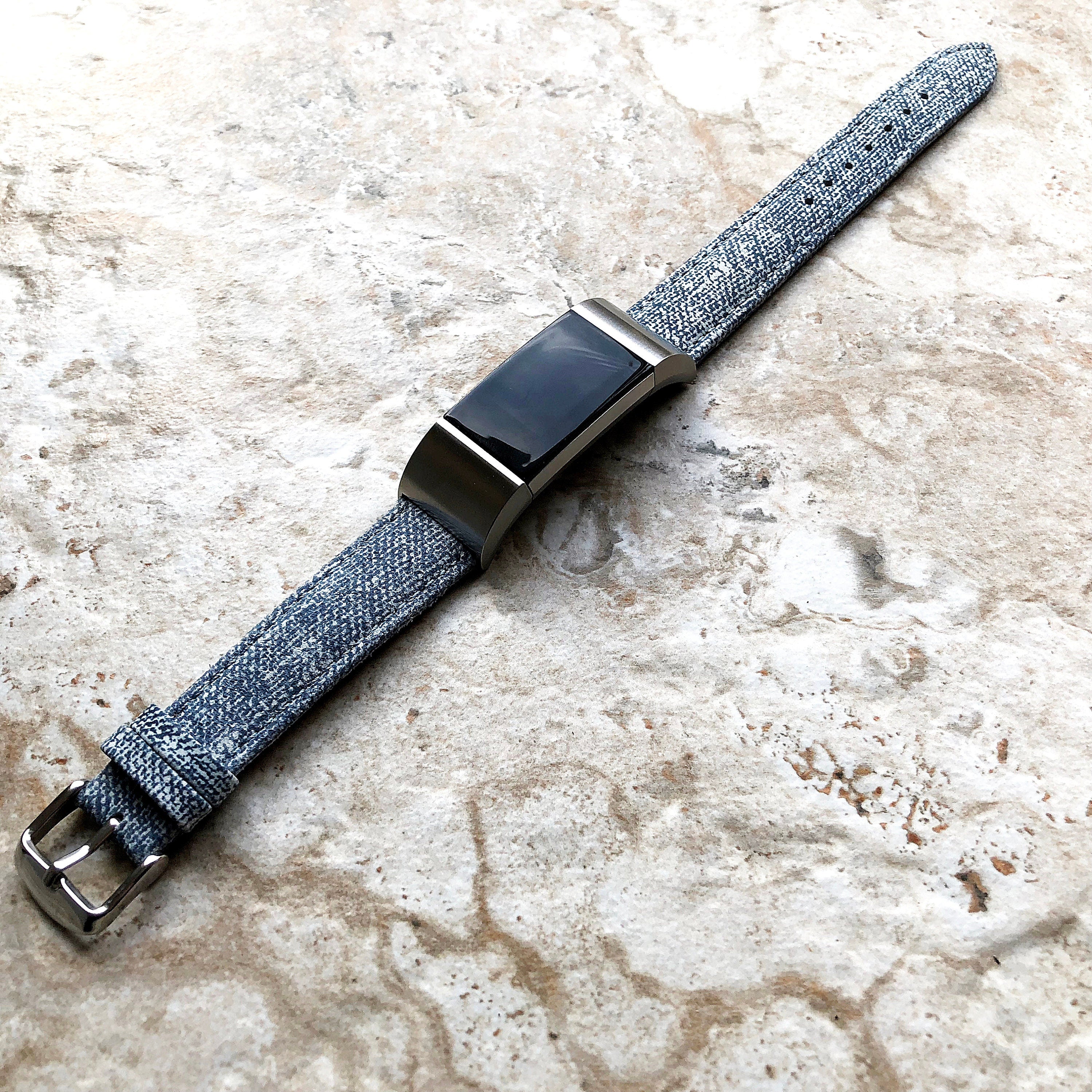 Fitbit Charge 6 5 4 3 JLB Soft Leather Jeans Band Strap for Fitness Tracker Replacement Wristband Bracelet Adapters Quick Release Connectors